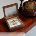 Black walnut jewelry box with Paris town pattern lining and glass lid for rings - Black Walnut Begonia Paris Ring Small Box
