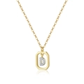 Macro shot of 18k gold S925 silver necklace with diamond-set letter D rectangle pendant - Letter D