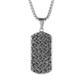 Men's hip hop rectangular silver pendant with black zircon stones on box chain - Steel Color Pendant + Steel Chain (60cm)
