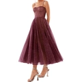 Elegant deep burgundy corset prom dress with shimmering sequins and spaghetti straps - US size 2 (S) / Bottoms / Burgundy