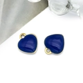 Close-up of royal blue enamel heart charms with gold plated edges for DIY jewelry - 8X9mm-0.34g / Royal Blue - Gold Edge