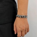 Bracciale a catena cubana in acciaio inossidabile argento lucido da uomo al polso - Bracelet 9 Inches (22.86cm In Length) / Color Acciaio (Larghezza 16mm)
