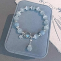 French vintage style bracelet with light blue cat eye beads and silver star charm - 100# Elastic Bracelet-Silver-Blue Cat's Eye