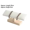 Single tier wooden bracelet holder with white faux leather wrap and natural base - White PU Leather