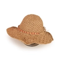 Detailed close-up of woven straw hat featuring colorful bead band and bow decoration - M (56-58cm) / Khaki (With Colorful Ribbon)