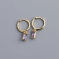 Minimalist 925 silver hoop earrings with gold plating and purple rectangle zircon drops - Gold (Purple Zirconia)