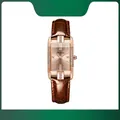 Elegant rose gold square watch with diamond bezel and brown crocodile leather strap - Strap Style / Brown Leather Rose Gold Dial (EU Standard)