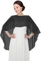 Detail of sheer black chiffon evening shawl cape layered over a white dress for women - Black