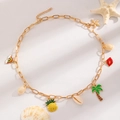 Golden Bohemian summer necklace with rainbow, seashell, pineapple and starfish charms - KC Gold Pineapple Beach Necklace (K-551)