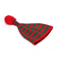 Bonnet de Noël en tricot à rayures rouges et vertes avec un grand pompon rouge - Rayures fines rouges et vertes avec pompon rouge (F)