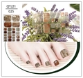 Detail of plaid toe nail wraps with gold foil and rhinestones for summer nail art - Brown Gray Plaid Gold Foil Style (QYJ21-025)