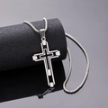Mens hollow cross pendant necklace in silver stainless steel on a display stand - Silver
