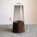 Vase cylindrique en verre avec socle en bois foncé et marquages de taille en 29cm - Tube T en Bois Grand Gris / Gris