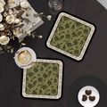 French vintage style olive green floral absorbent coasters with Happy Every Day text - French Vintage Style - Style E [square With Rounded Corners]