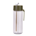 740ml Tritan straw water bottle in olive green with a portable silicone handle - 740ml / Army Green