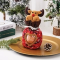 Close-up of reindeer Christmas candy bag with transparent window and golden tray - Reindeer Bag with Heart Window