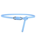 Minimalist light blue PU leather skinny belt with silver ring buckle for women - Sky Blue