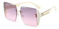 Fashion rimless oversized sunglasses with purple gradient lenses and cream temples - Printed Logo / Cream White Frame Grey Pink Lens