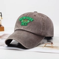 Dark grey washed cotton baseball cap with green New York 1978 embroidery detail - Adjustable / Coffee