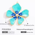 Blue and cyan gradient flower charm in stainless steel with gold edges and measurement info - PJ91606A-Blue Gradient Flower