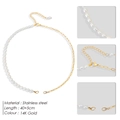 Detail of 14K gold stainless steel necklace with freshwater pearls and paperclip chain - Gold