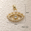Detailed view of 20mm gold evil eye pendant with pearls and cubic zirconia - Pearl Eye 02