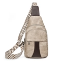 Sac bandoulière en toile kaki riz avec détails en cuir et sangle en zigzag - Kaki