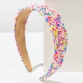 Colorful candy-colored beaded wide headband with anti-slip velvet lining on white stand - Mixed Red