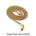 Cadena de cuerda de acero inoxidable dorado de 2.0mm con cierre de langosta 50cm - 2.0mm*50cm / Color Acero