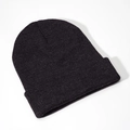 Detailed view of the fine ribbed knit texture on a classic black winter cuffed beanie - Deep Heather Grey