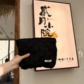 Chic black quilted makeup pouch with rhombus texture and woven brand logo - Black