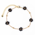 Bracciale dorato con fiori in cristallo nero e un piccolo ciondolo a forma di cuore - Bracciale / Fiore nero