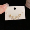 Detailed view of three-piece Korean style gold stud earrings set on fashion card - Gold-Flower Rhinestone Set (62#)