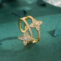 Anello doppio dorato scintillante con pendente a stella e pavé di cristalli trasparenti - Aperto Regolabile / Oro