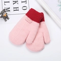 Pink striped knit winter gloves for kids with warm lining and fashion collection label - Pink