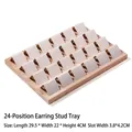 Solid wood jewelry tray with 24 white velvet slots for earring display 29.5x22cm - 24 Slots / Beige Velvet