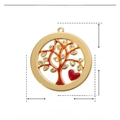 Detailed spec sheet showing tree of life heart pendant with red enamel and dimensions - YE770-3-Orange Heart Life Tree