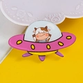 Cute cartoon cow driving a pink UFO acrylic brooch badge for bags and clothes - 09 UFO Cow