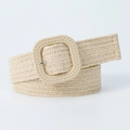 Ceinture tressée élastique beige pour femmes avec boucle carrée de 4cm assortie - Blanc Cassé / 80-100cm