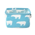 Blue linen storage basket with white polar bear print and sturdy side handles - Blue Polar Bear