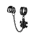 Black stainless steel chain earrings with skull pendant and ear cuff in punk style - Black Skull