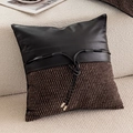Luxury black leather and brown woven fabric cushion cover with a stylish center knot - Black New Style 07 Pillow Cover
