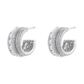 Macro detail of C-shaped silver earrings with micro-set zircons and elegant white pearls - VE1441 Silver