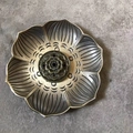 Lotus shaped copper incense holder with a multi-layered metal petal design and center base - Large Plum Blossom Tray + 5-Hole Incense Holder