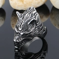 Viking Odin wolf head ring made of vintage stainless steel in hip-hop style for men - US 7 / Steel