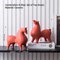 Modern orange ceramic horse figurines set with matte grainy texture for home decor - Small Round Horse Set 8 (Red S+Red L)
