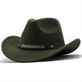 Macro view of forest green wool felt western cowboy hat with studded braided band - M (56-58cm) / Army Green (JXF-548)