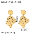 Detail view of irregular lava texture gold earrings with size and weight annotations - Gold White Zirconia Style (NB-E1557-G-WT)