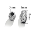 Silver stainless steel mantra spacer bead 10x6mm size with 3mm inner hole - Intricate Pattern / Steel