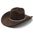 Cappello da cowboy western in pelle scamosciata marrone con fascia intrecciata e tesa larga - M (56-57 cm) / Marrone